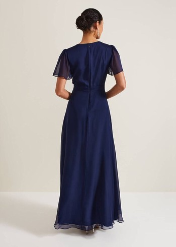 Phase Eight Arwen Silk Dress Navy Canada | SBHUTZ-864